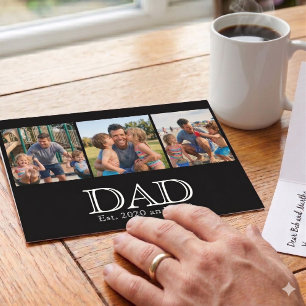 Dad Est. White Bold Minimal Text 3 Photos Card