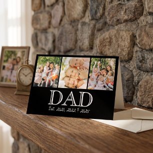 Dad Est. White Bold Minimal Text 3 Photos Card