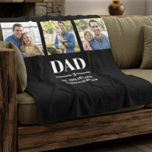 Dad Est. Year Name Number Bold Font 3 Photo Fleece Blanket