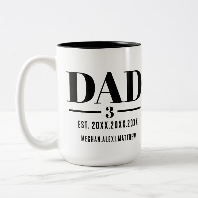 Dad Est. Year Name Number Bold Font Two-Tone Coffee Mug (Left)