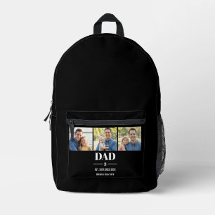 Dad Est. Year Name Number Modern Font 3 Photo Printed Backpack