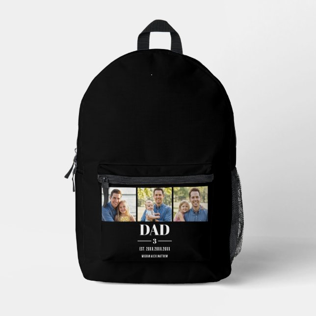 Dad Est. Year Name Number Modern Font 3 Photo  Printed Backpack (Front)