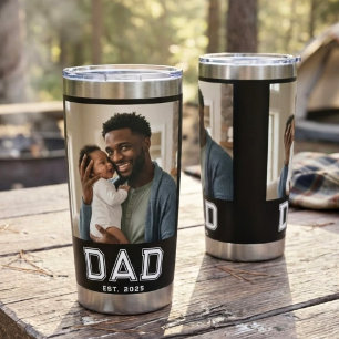 Dad Established 2 Photo Collage Customised Black Insulated Tumbler