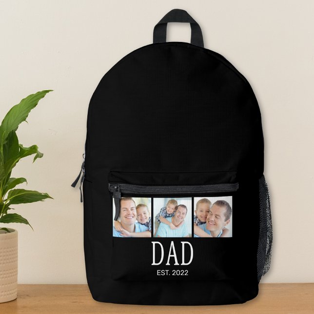 Dad Established 3 Photo Black Printed Backpack (Creator Uploaded)