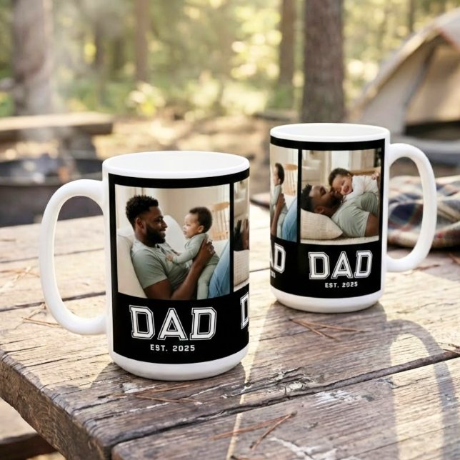 Dad Established 3 Photo Collage Custom White Black Coffee Mug (Creator Uploaded)