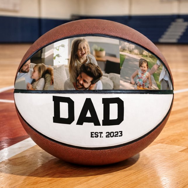 Dad Established 3 Photo Customizable Year Gift Basketball (Creator Uploaded)