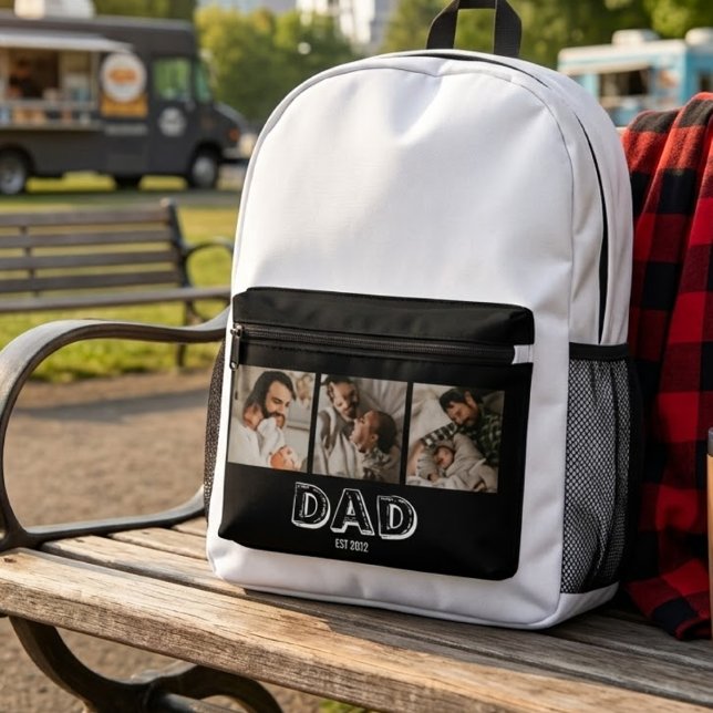 Dad Established 3 Photo Gift Father Keepsake Printed Backpack (Creator Uploaded)