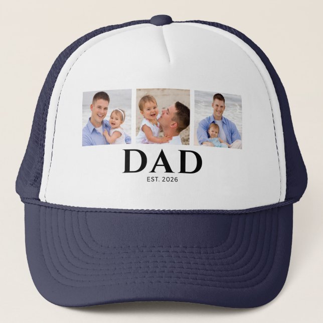 Dad Established Black 3 Photo Trucker Hat (Front)