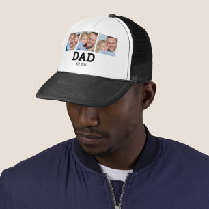 Dad Established Black 3 Photo Trucker Hat