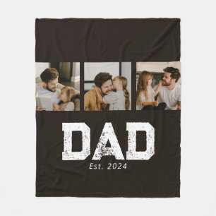 Dad Established Black Fun 3 Photo Fleece Blanket
