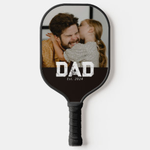 Dad Established Black Fun Bold Photo Pickleball Paddle