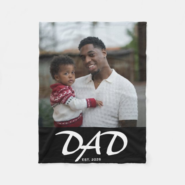 Dad Established Black Modern Bold Photo Fleece Blanket (Front)
