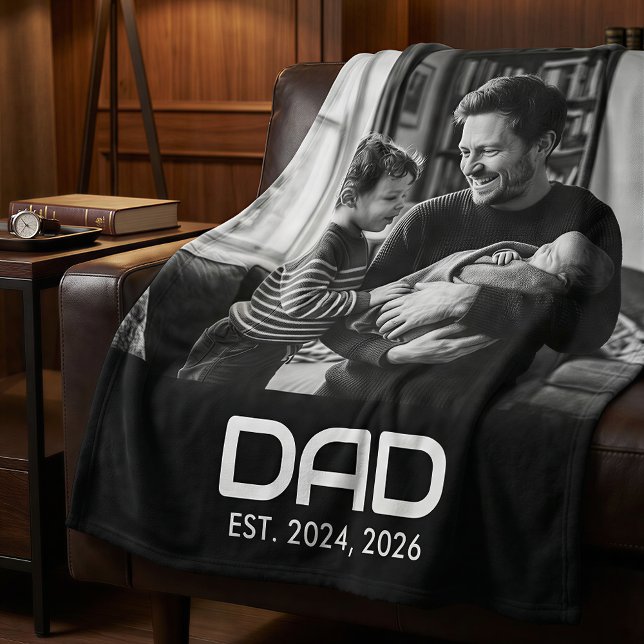 Dad Established Black Modern Bold Photo Fleece Blanket (Creator Uploaded)
