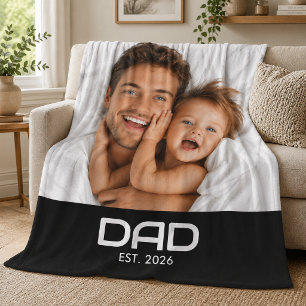 Dad Established Black Modern Bold Photo Fleece Blanket