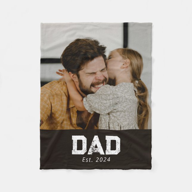 Dad Established Black Modern Bold Photo Fleece Blanket (Front)