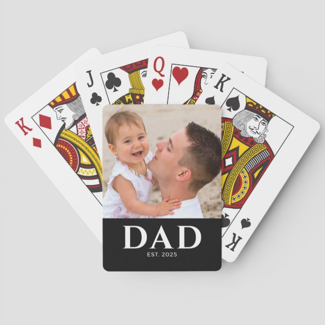 Dad Established Black Modern Photo Playing Cards (Back)