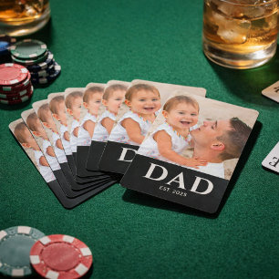 Dad Established Black Modern Photo Playing Cards