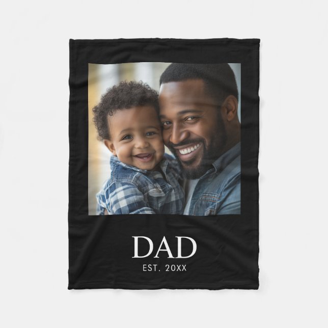 Dad Established Black Modern Simple Photo  Fleece Blanket (Front)