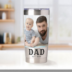 Dad Established Black Typography 2 Photo Insulated Tumbler