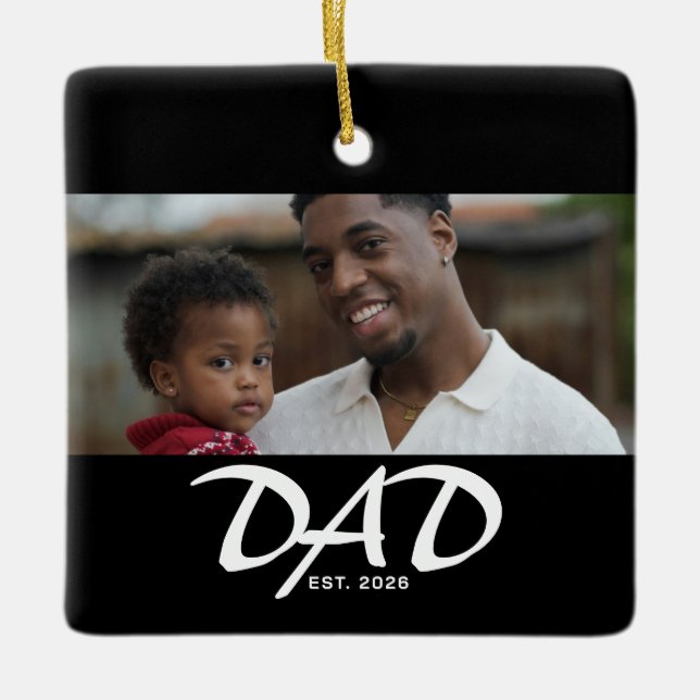 Dad Established Black White Bold Photo Ceramic Ornament (Front)