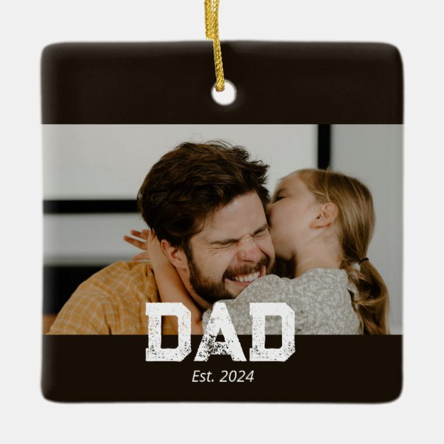 Dad Established Black White Bold Photo Ceramic Ornament (Front)