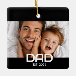 Dad Established Black White Bold Photo Ceramic Ornament