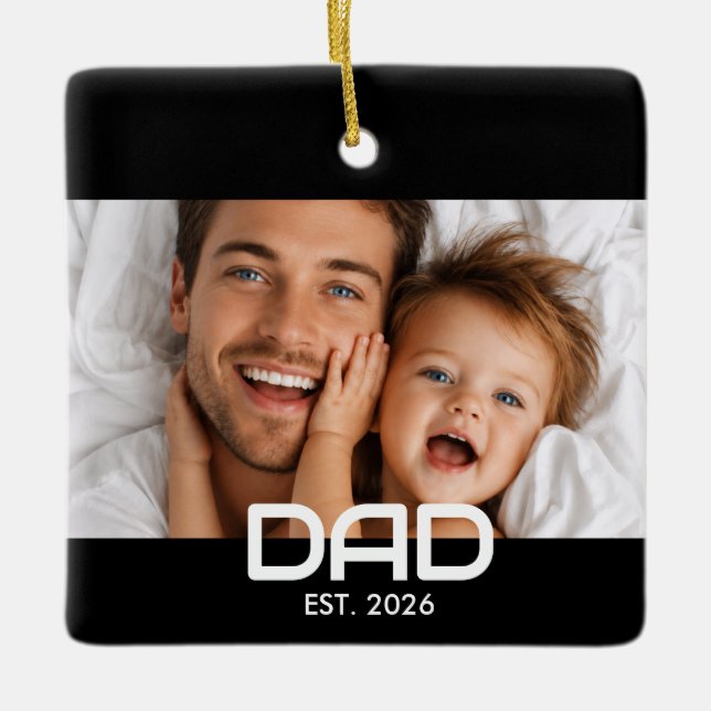 Dad Established Black White Bold Photo  Ceramic Ornament (Front)