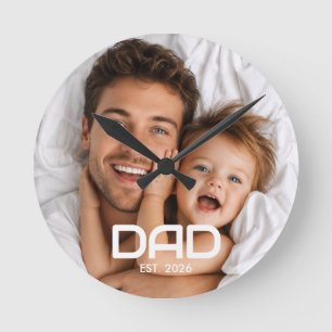 Dad Established Black White Bold Photo Round Clock