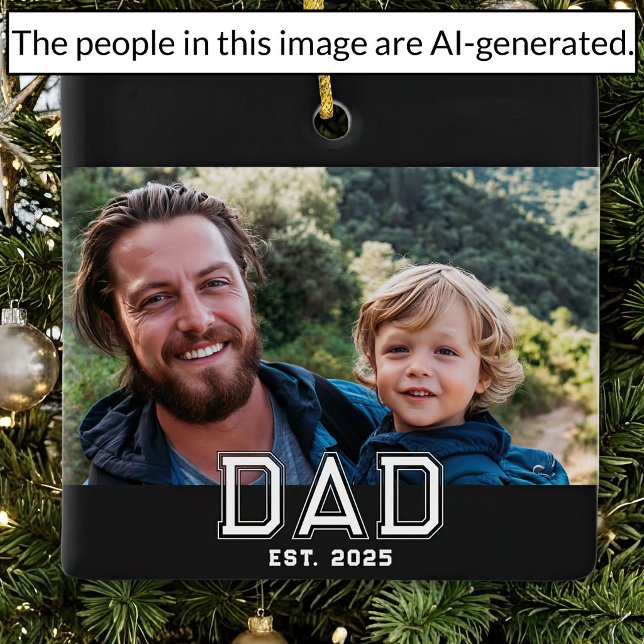 Dad Established Black White Bold Typography Photo Ceramic Ornament (Creator Uploaded)