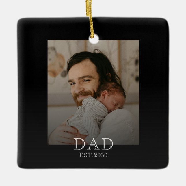 Dad Established Black White Photo  Ceramic Ornament (Front)