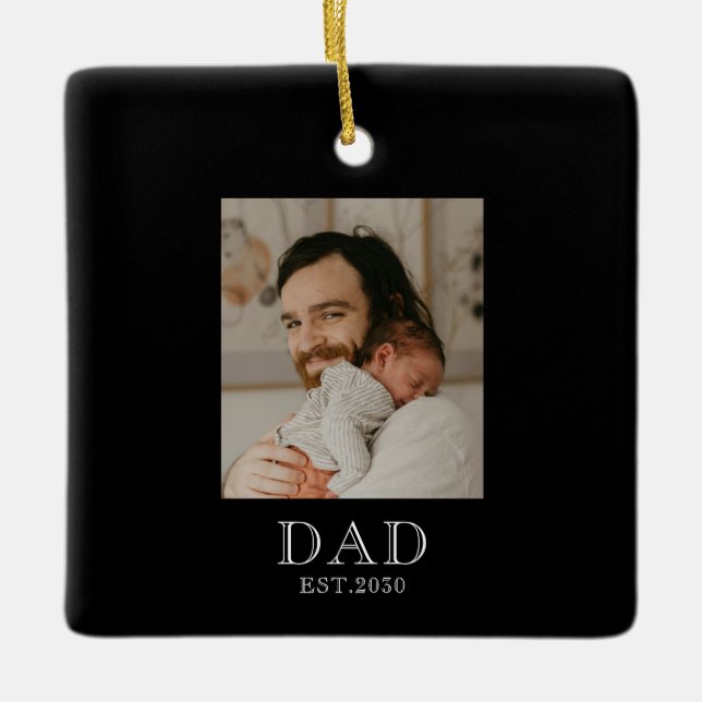 Dad Established Black White Photo  Ceramic Ornament (Front)
