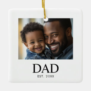 Dad Established Black White Simple Photo  Ceramic Ornament