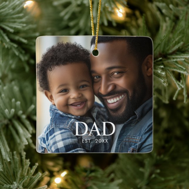 Dad Established Black White Simple Photo  Ceramic Ornament (Tree)