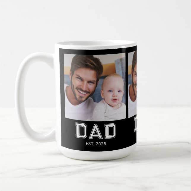 Dad Established Bold Black 3 Photo Coffee Mug (Left)