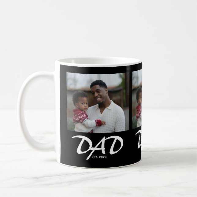 Dad Established Bold Black 3 Photo Coffee Mug (Left)