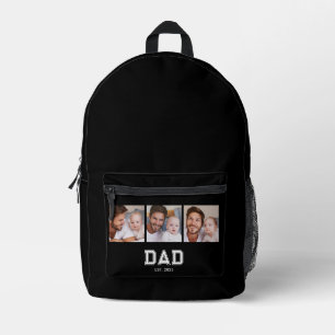 Dad Established Bold Black 3 Photo Printed Backpack