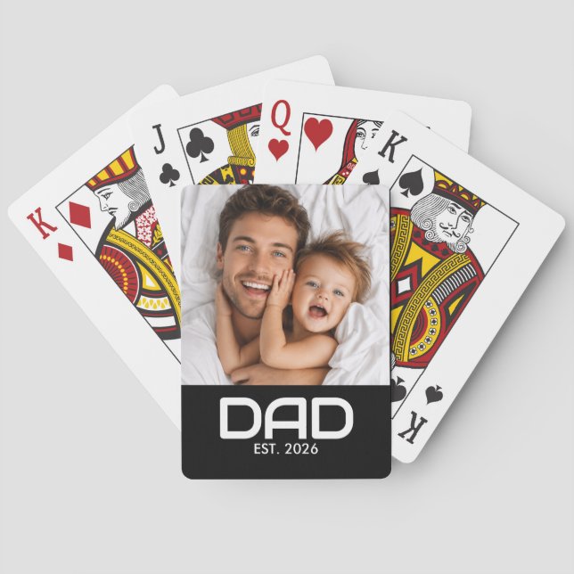 Dad Established Bold Black Photo Playing Cards (Back)