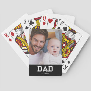 Dad Established Bold Black Photo Playing Cards