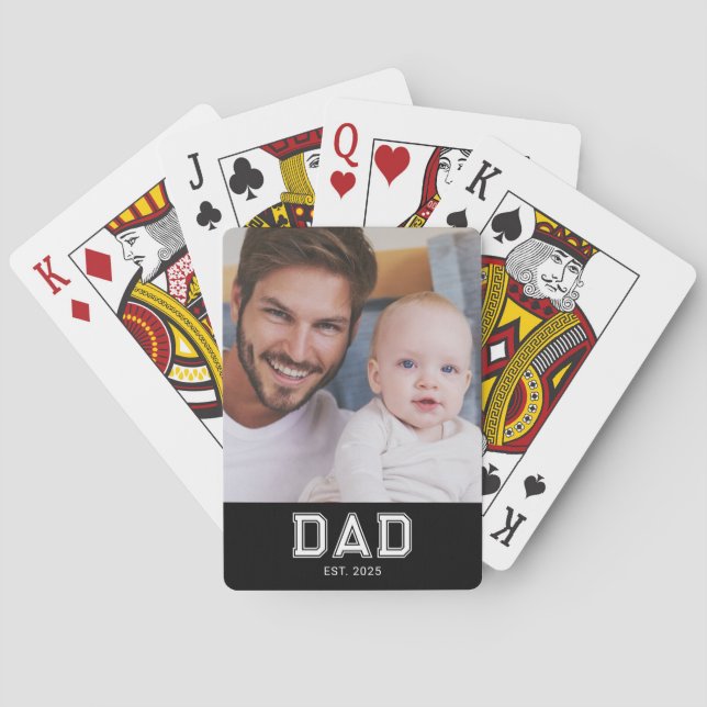 Dad Established Bold Black Photo Playing Cards (Back)