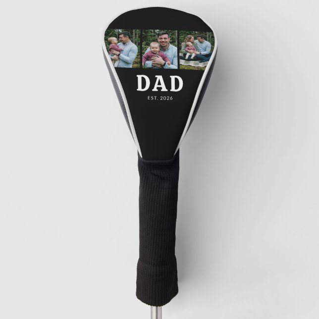 Dad Established Bold Modern Black 3 Photo Golf Head Cover (Front)
