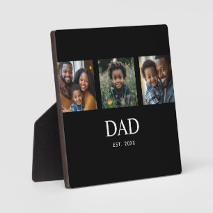 Dad Established Bold Simple Black 3 Photo Plaque