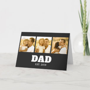 Dad Established Bold Text Black 3 Photo Card
