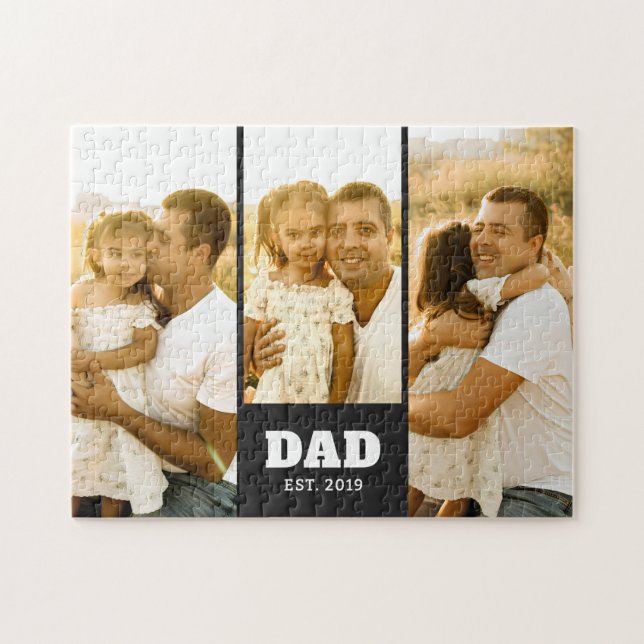 Dad Established Bold Text Black 3 Photo Jigsaw Puzzle (Horizontal)