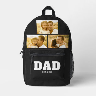 Dad Established Bold Text Black 3 Photo Printed Backpack