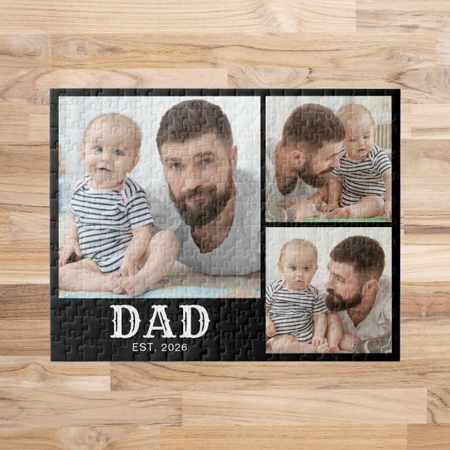 Dad Established Bold Typography Black 3 Photo  Jigsaw Puzzle (Creator Uploaded)