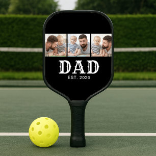 Dad Established Bold Typography Black 3 Photo Pickleball Paddle