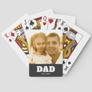 Dad Established Bold White & Black Photo Playing Cards