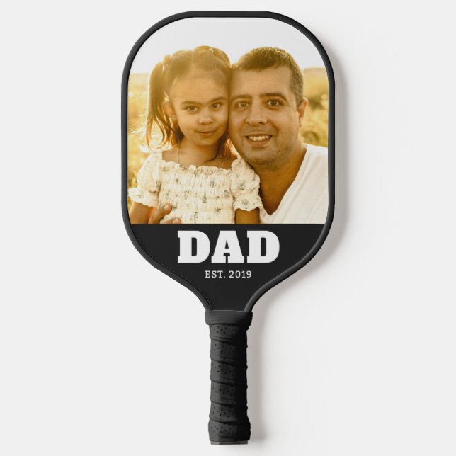 Dad Established Bold White Text Photo Pickleball Paddle (Front)