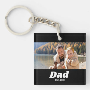 Dad Established Bold White Typography Photo Key Ring