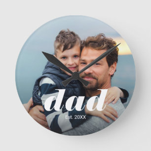 Dad Established Bold White Typography Photo Round Clock